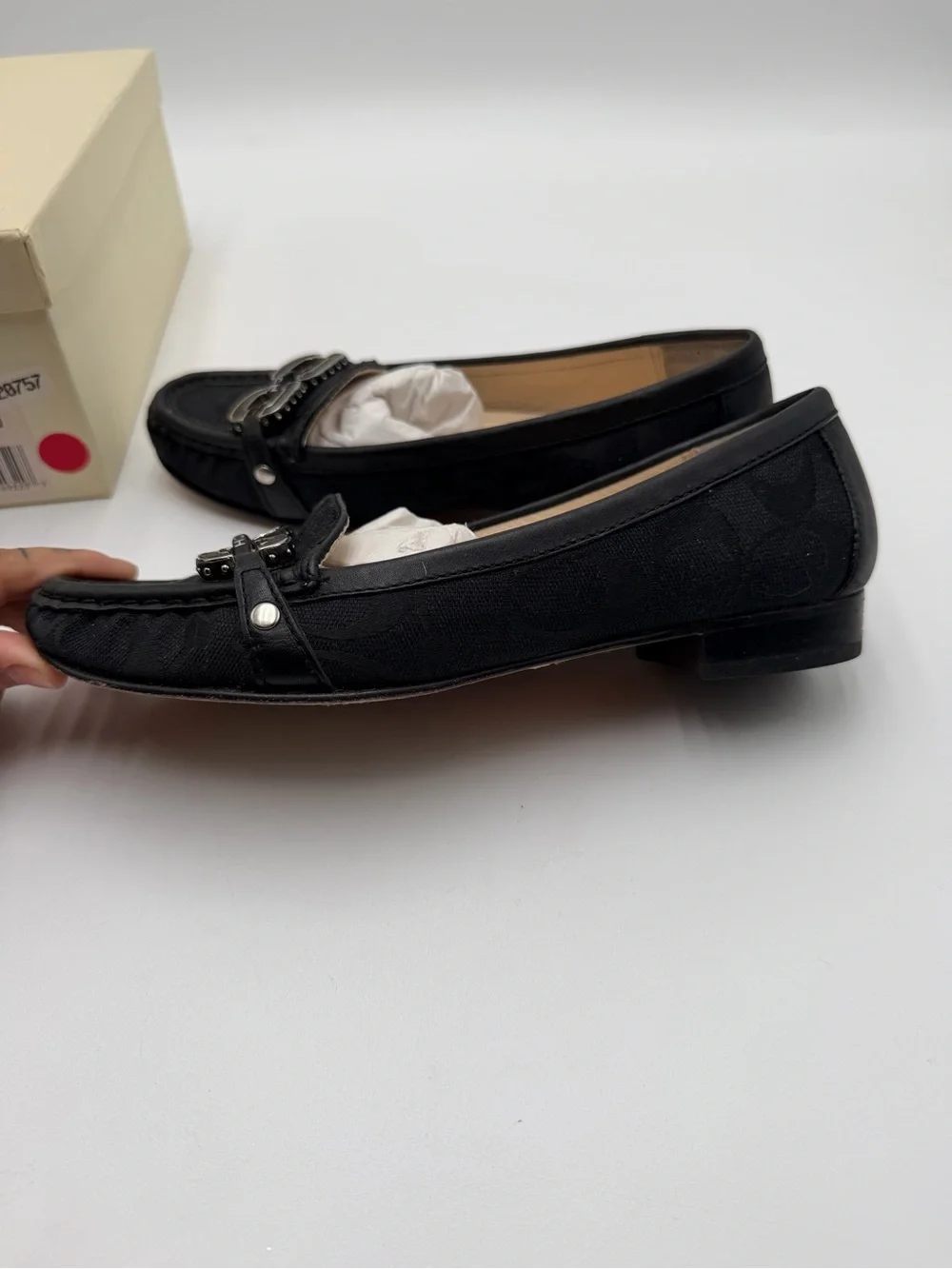 Coach Ella Signature Jacquard Horsebit Loafers Black Womens 6 B Leather Box